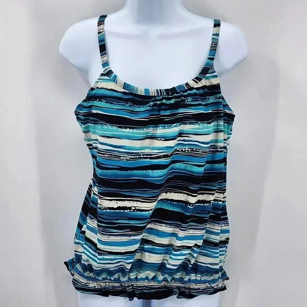Silhouette Solution Blue Padded Bra Adjustable Tankini Top Swimwear‎ Size 10